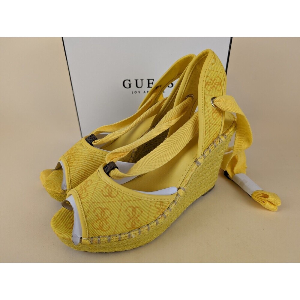 GUESS Halona Strappy Wedge Espadrille Sandals Womens 8M Yellow Boho Shoes NWB - Picture 7 of 14